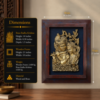 Wooden Frame With Brass Radha Krishna Wall Art