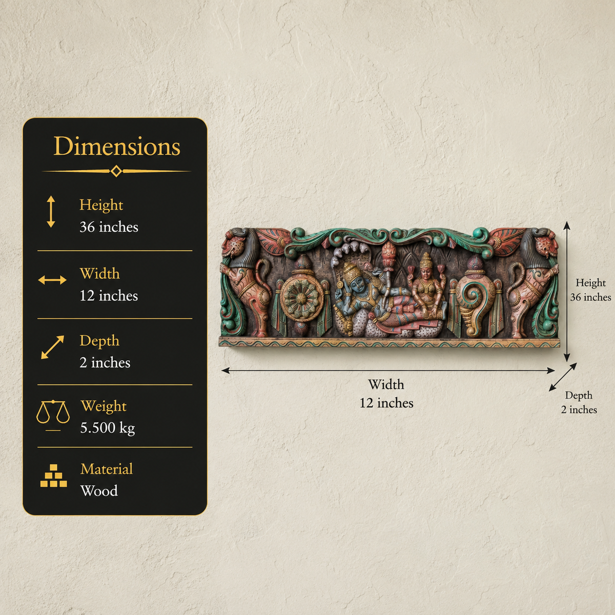 Handcrafted Wooden Vishnu Anantha Shayana Wall Panel | Traditional Hindu Wall Art