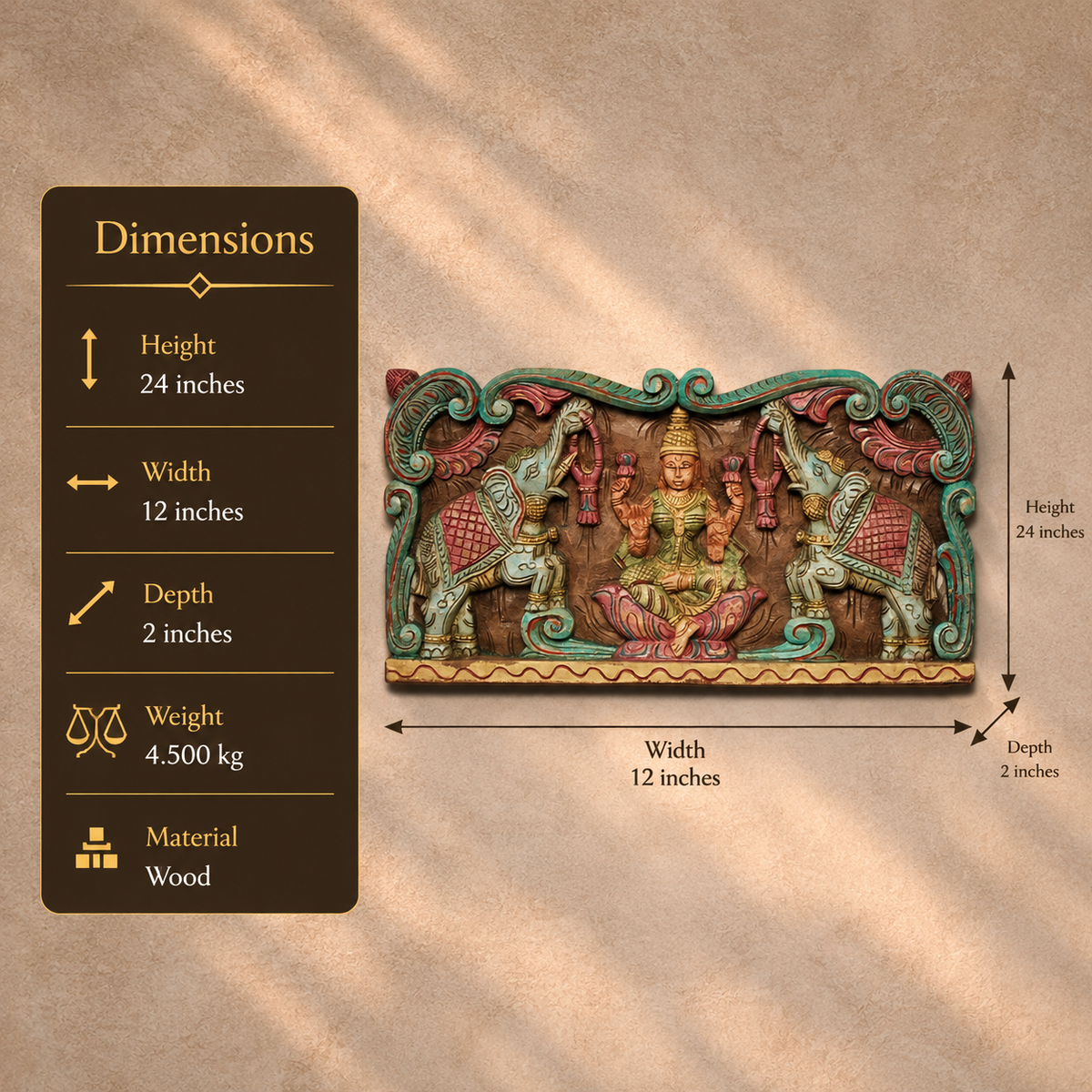 Wooden Wall Panel Gaja Laxmi 24"