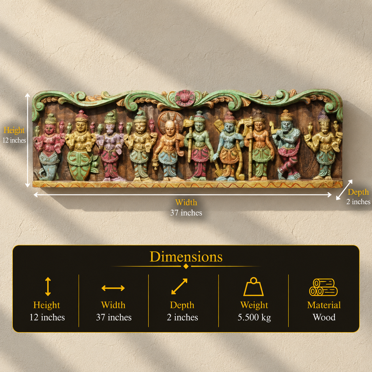 Wooden Handcarved Wall Panel Dasavathar