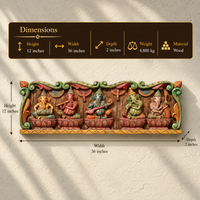 Wooden Hand Carved Wall Panel -Panch Musical Ganesha