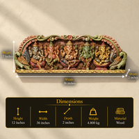Wooden Hand Carved Wall Panel -Panch Ganesh