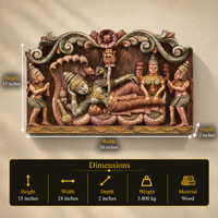Wooden Hand Carved Wall Panel Vishnu - Laxmi With Hanuman and Garuda
