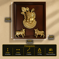Wooden Framed Brass Shrinathji with Sacred Cows Wall Art