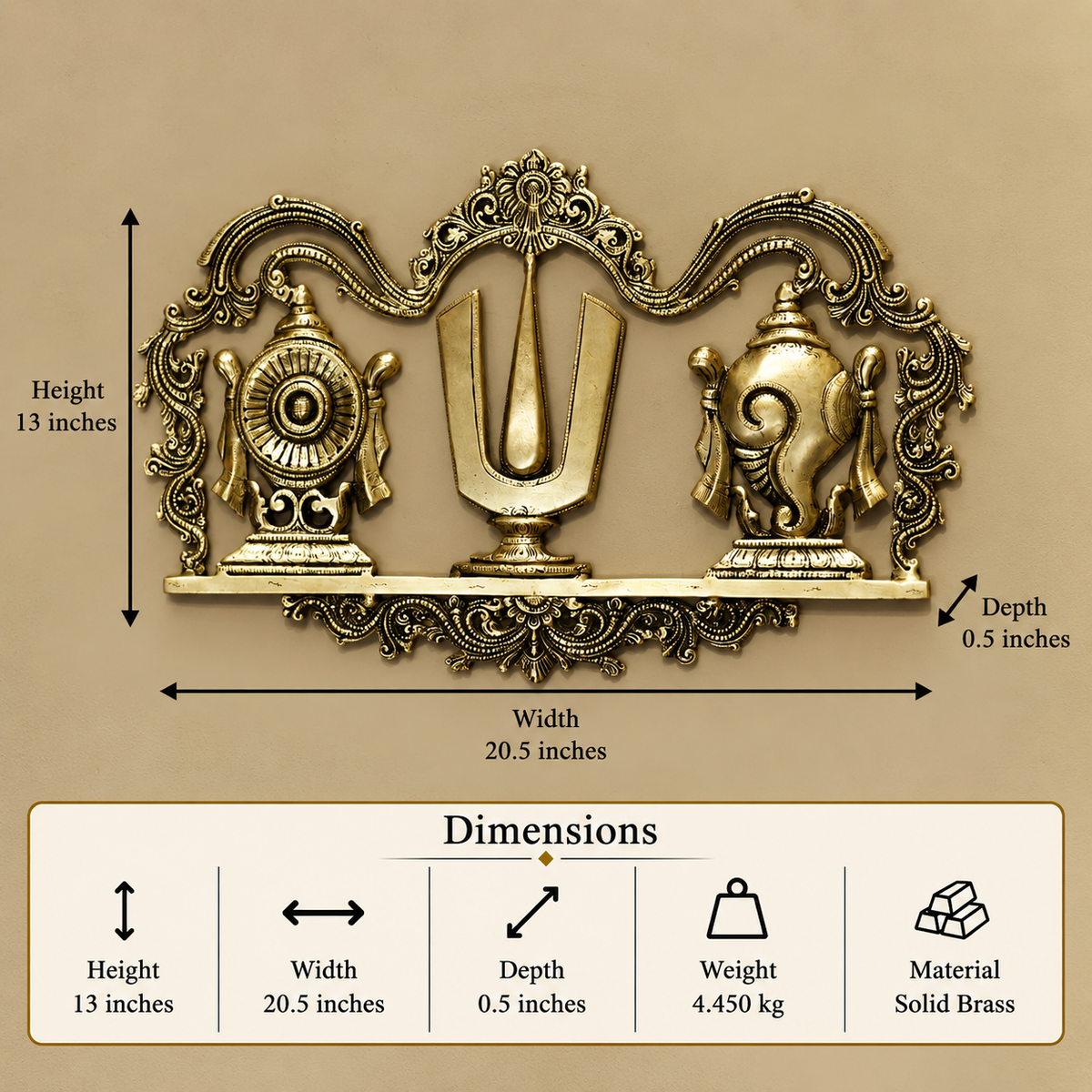 Brass Wall Hanging Vishnu Shankhu Chakra Namaha