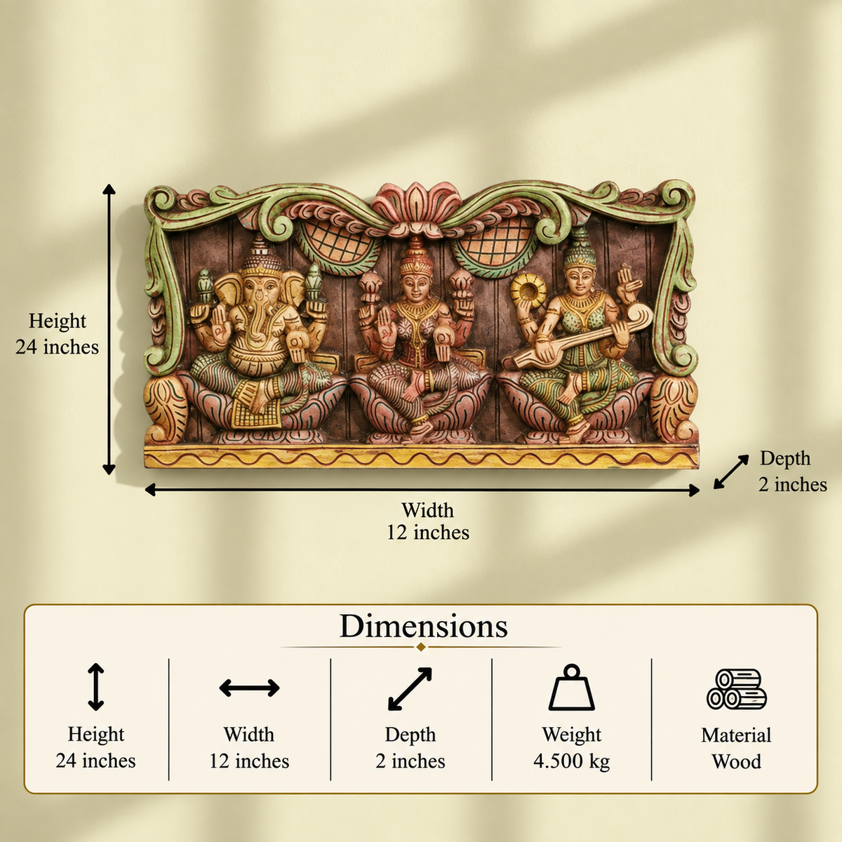 Wooden Wall Panel Laxmi Ganesh Saraswati 24"