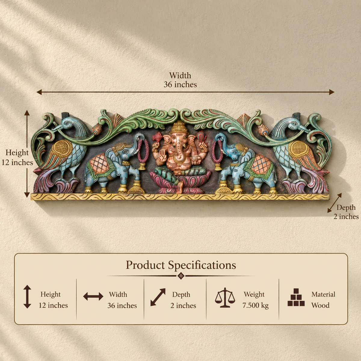 Handcrafted Wooden Ganesha Wall Panel | Traditional South Indian Wall Art