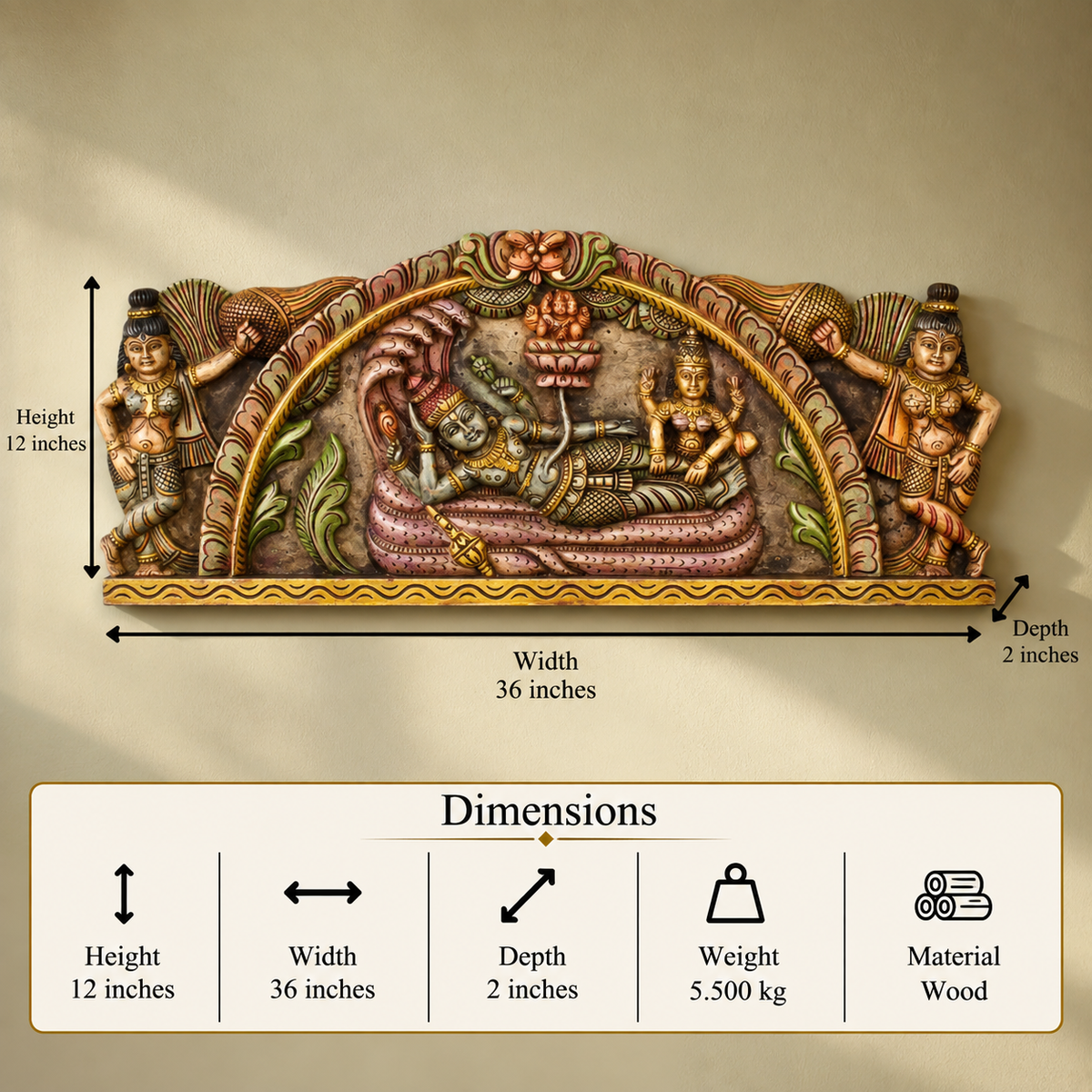 Wooden Vishnu ji Wall Panel