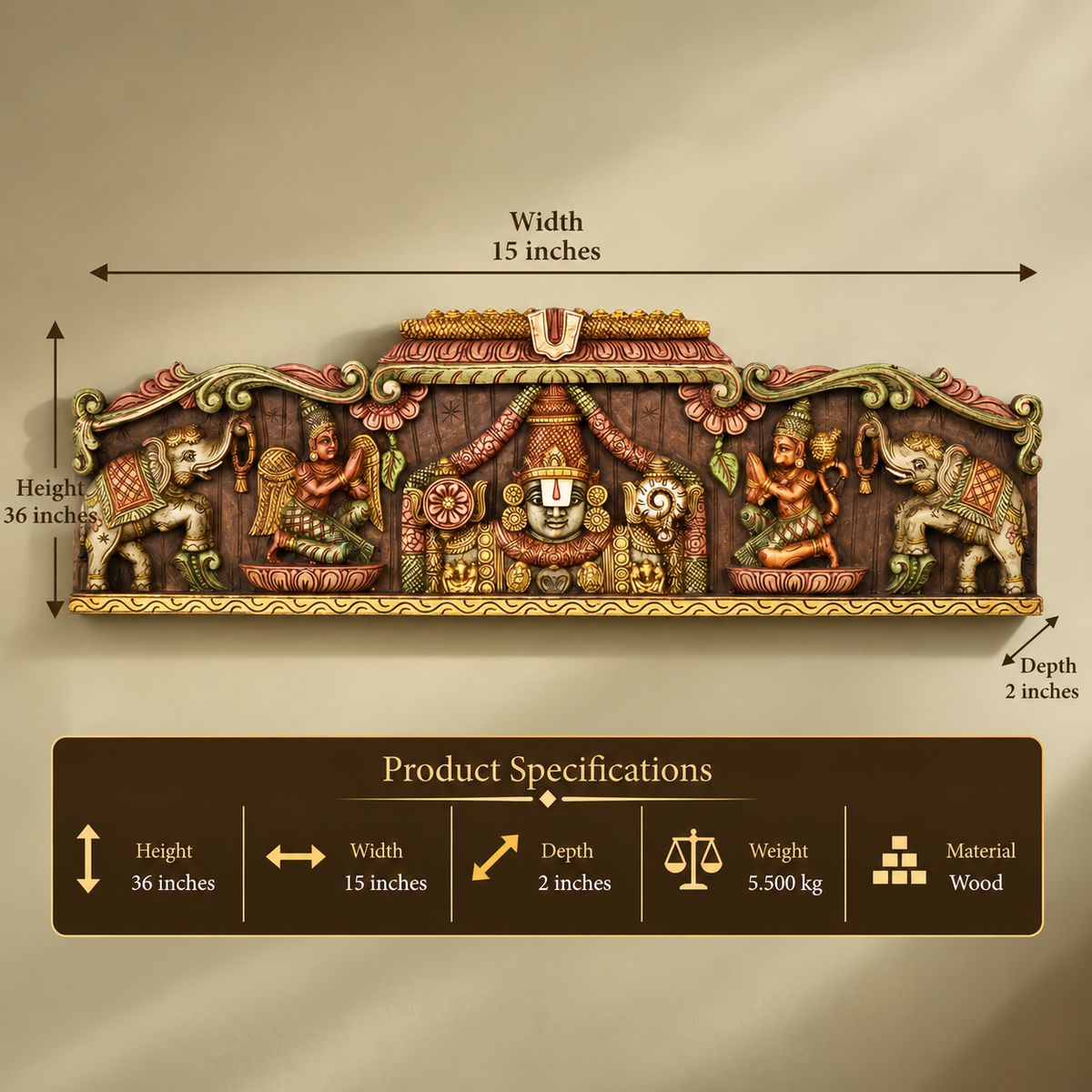 Wooden Wall Panel Vishnu ji Garuda and Hanuman