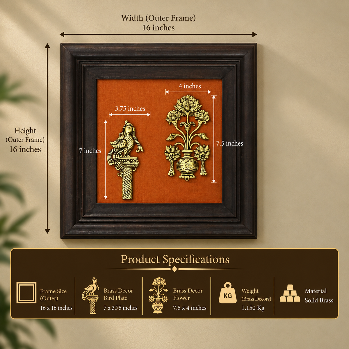 Brass Decor Flower In Wooden Frame