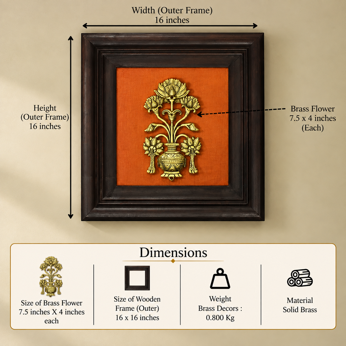 Brass Flower Decor In Wooden Frame