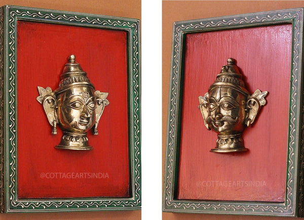 Brass Shiva -Gauri Wall Mask Wooden Frame