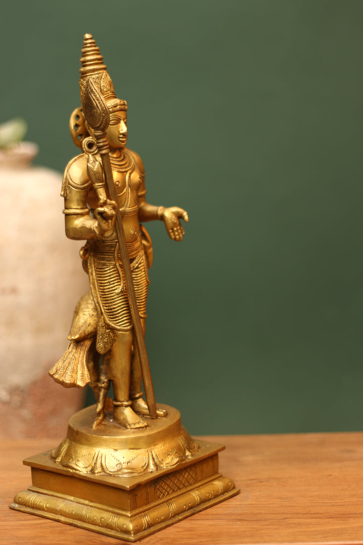 Brass Statue Lord Murugan Statue 15.5"