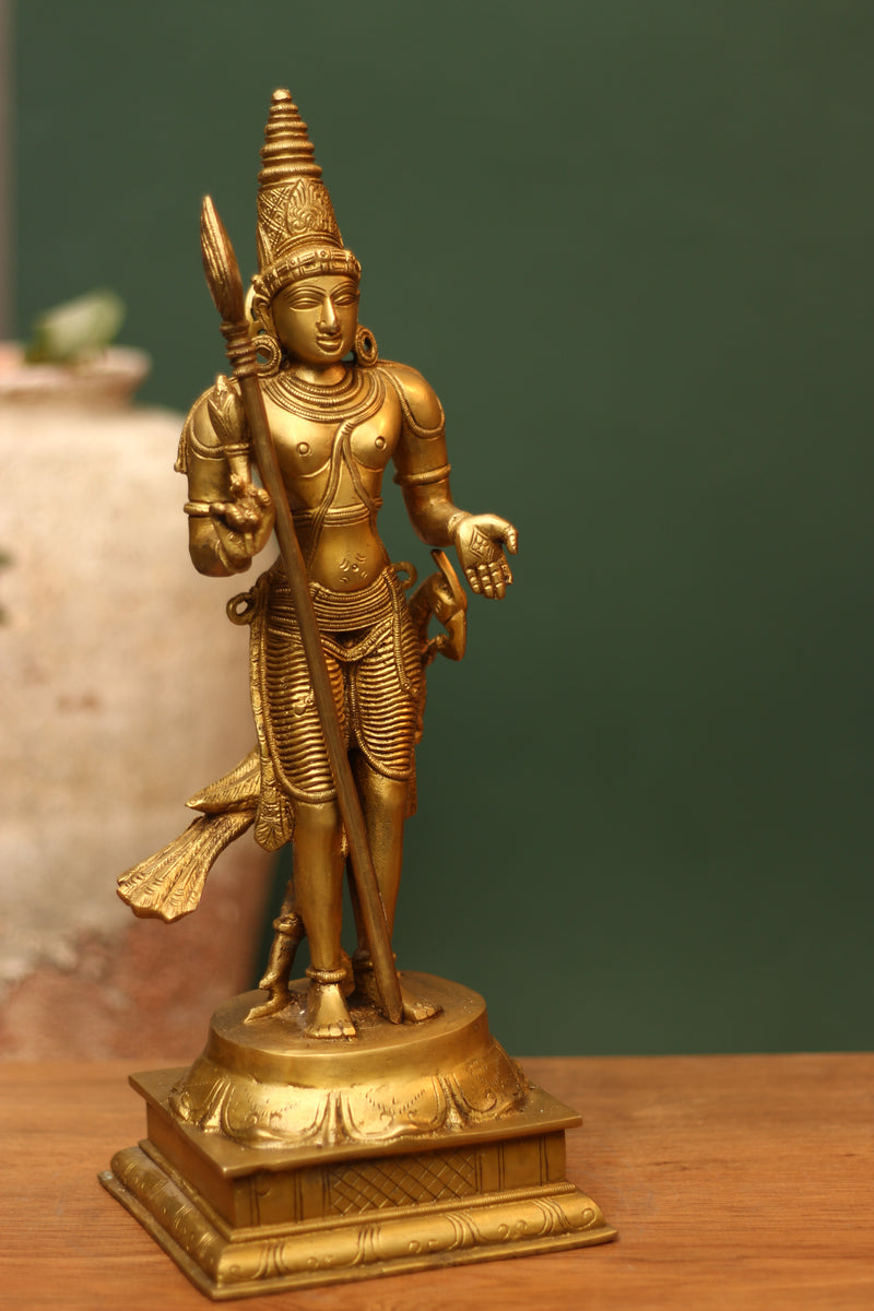 Brass Statue Lord Murugan Statue 15.5"