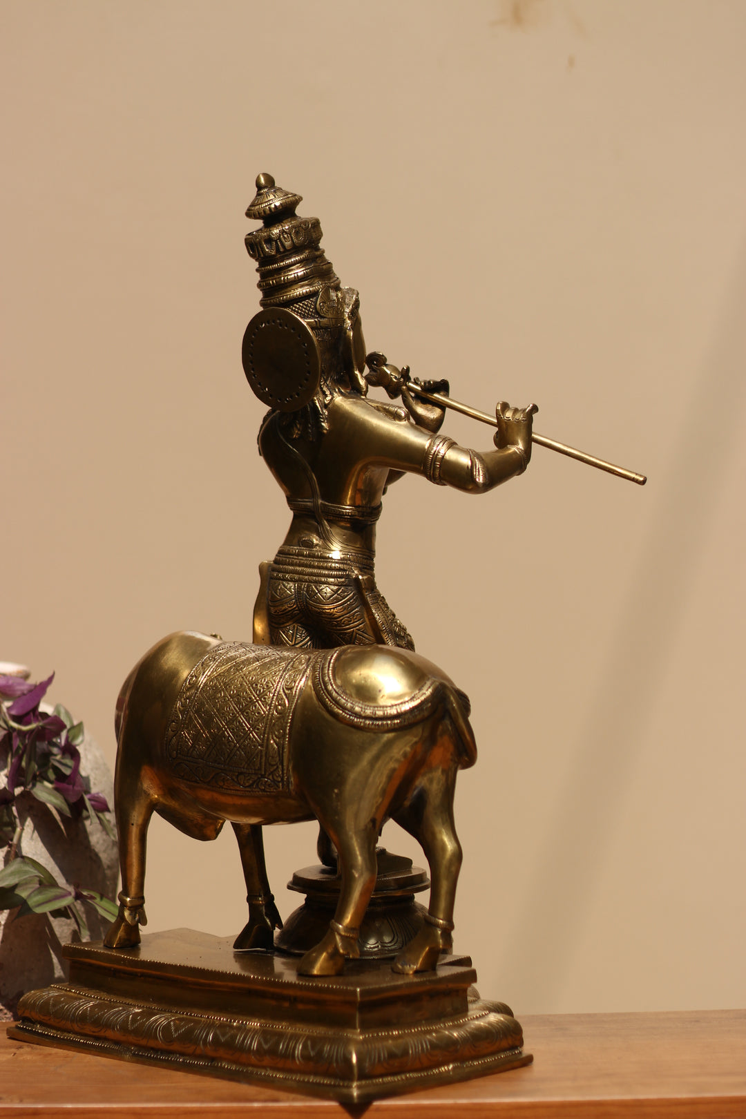 Idol of Brass krishna and Cow Statue 25.5"
