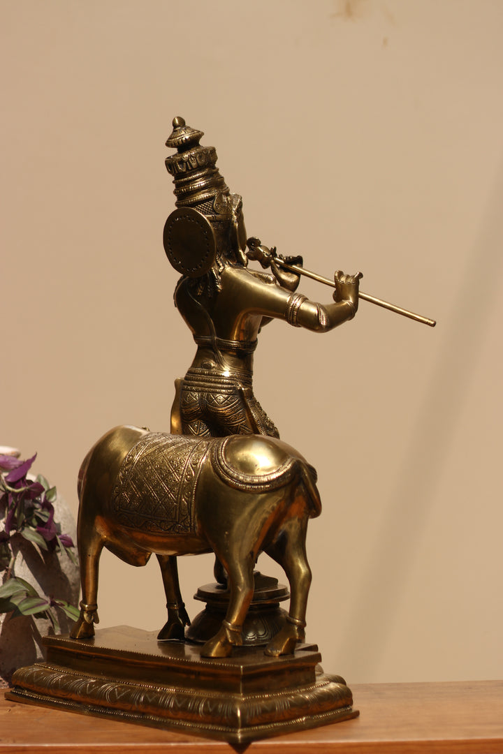 Idol of Brass krishna and Cow Statue 25.5"