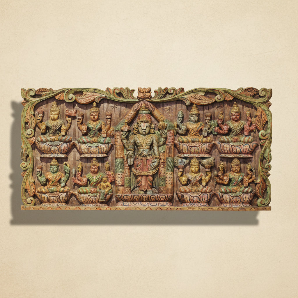 Wooden Wall Panel Balaji And Ashtalakxmi