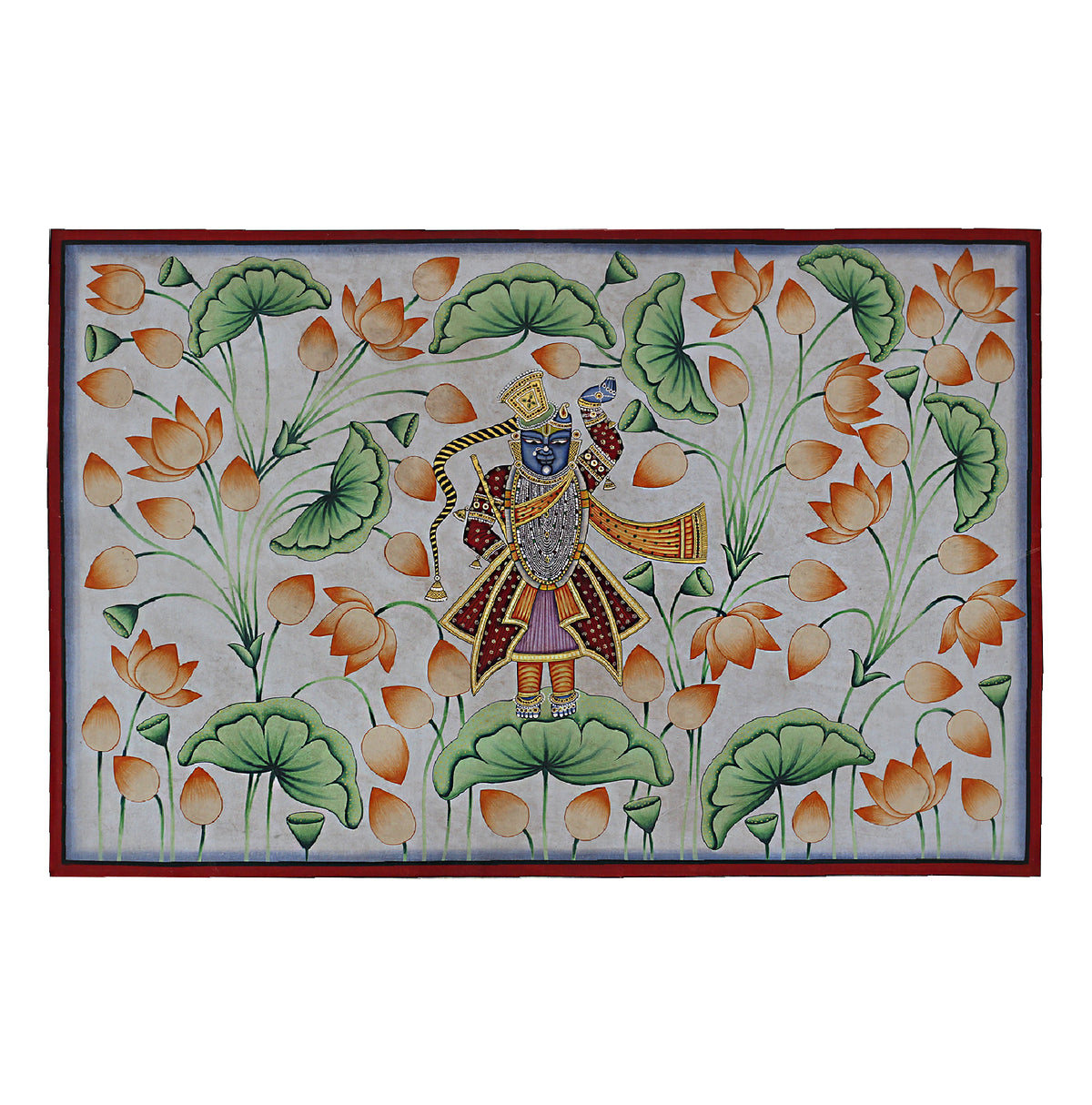Shrinathji in Lotus Garden Hand Painted Pichwai Painting