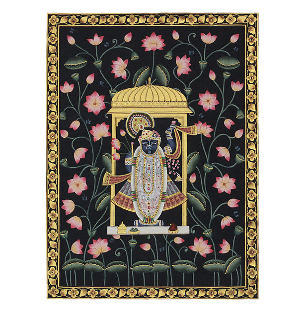 Shrinathji Lotus Pavilion Hand Painted Pichwai Painting | Gold Foil Nathdwara Art