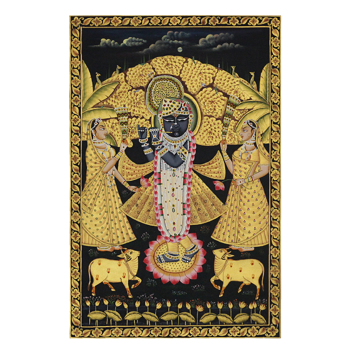 Shrinathji Under Kadamba Tree Hand Painted Pichwai Painting | Gold Foil Nathdwara Art