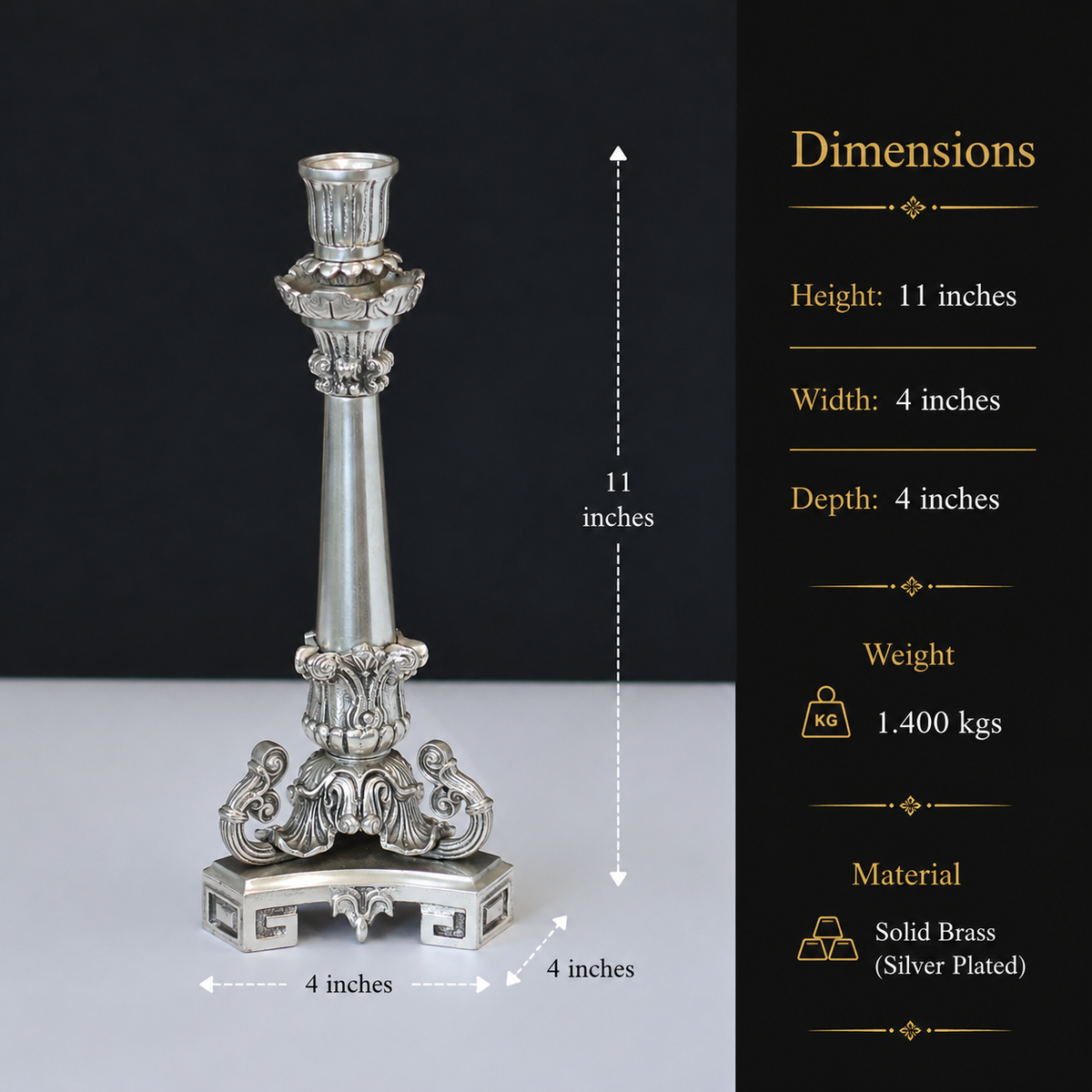 Silver Plated Brass Candelabra | Handcrafted Traditional Candle Holder