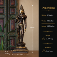 Brass Uma Parvati Sculpture 27" | Chola Inspired South Indian Goddess Statue