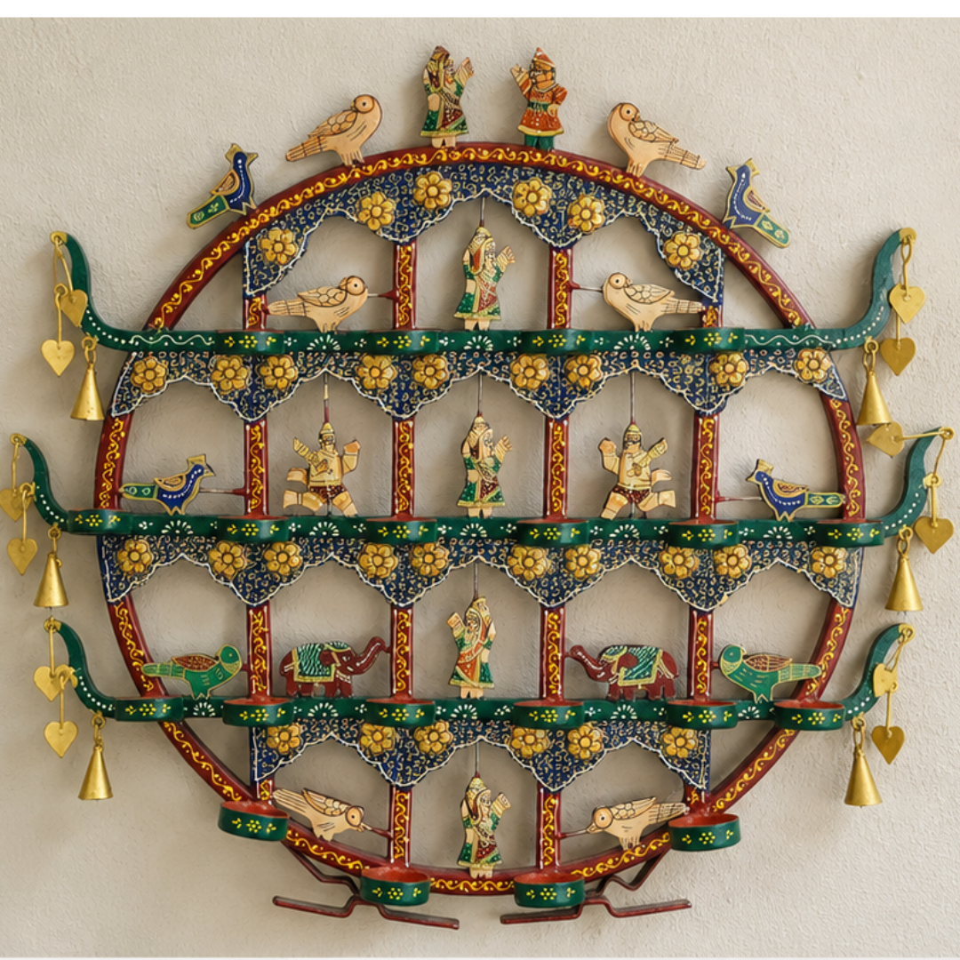 Wall Hanging Wrought Iron Painted Toran T- light Holder