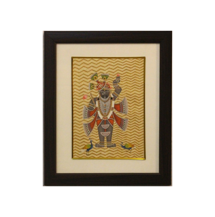 Sacred Shrinathji Pichwai Painting with Gold Accents on Paper