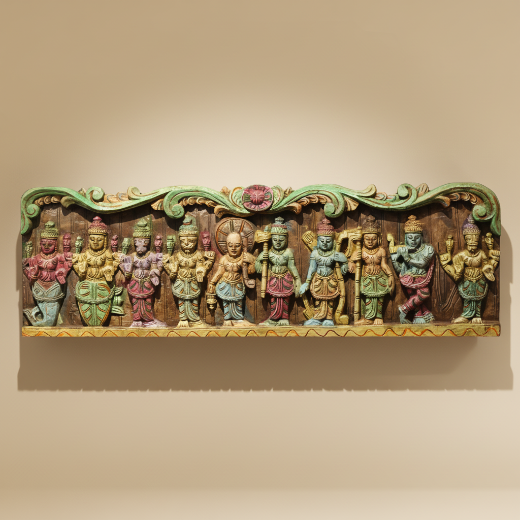 Wooden Handcarved Wall Panel Dasavathar