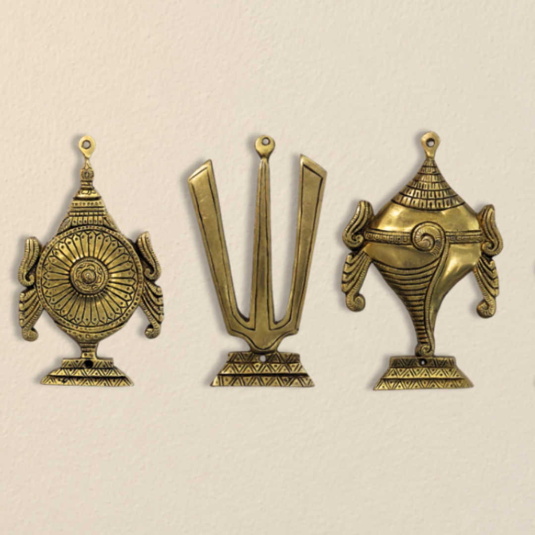 Brass Shankha Chakra Namam Wall Décor Set of 3