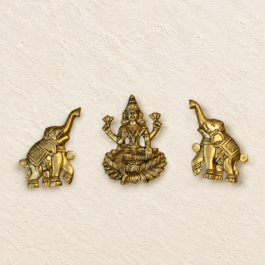 Brass Gaja Laxmi Wooden Frame