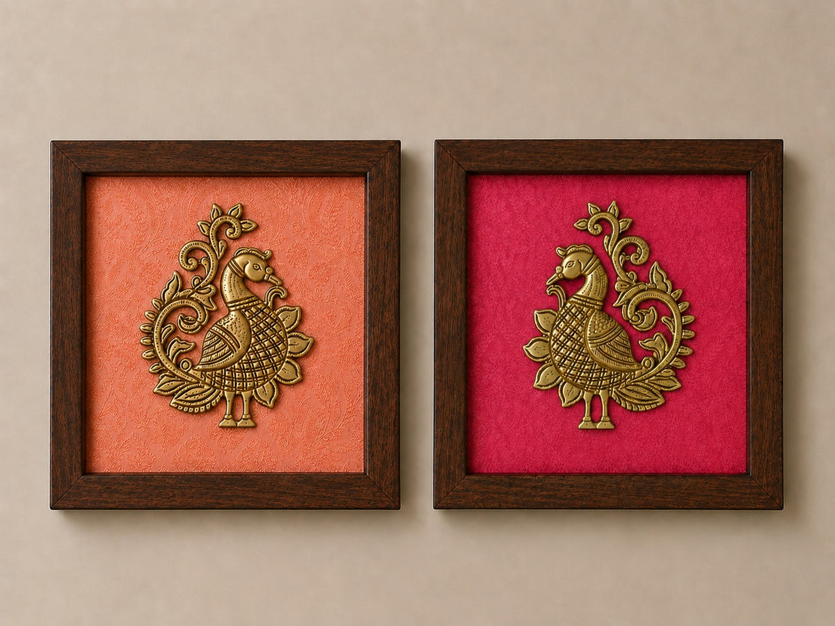 Set of Nine Brass Figurines Wooden Wall Frames