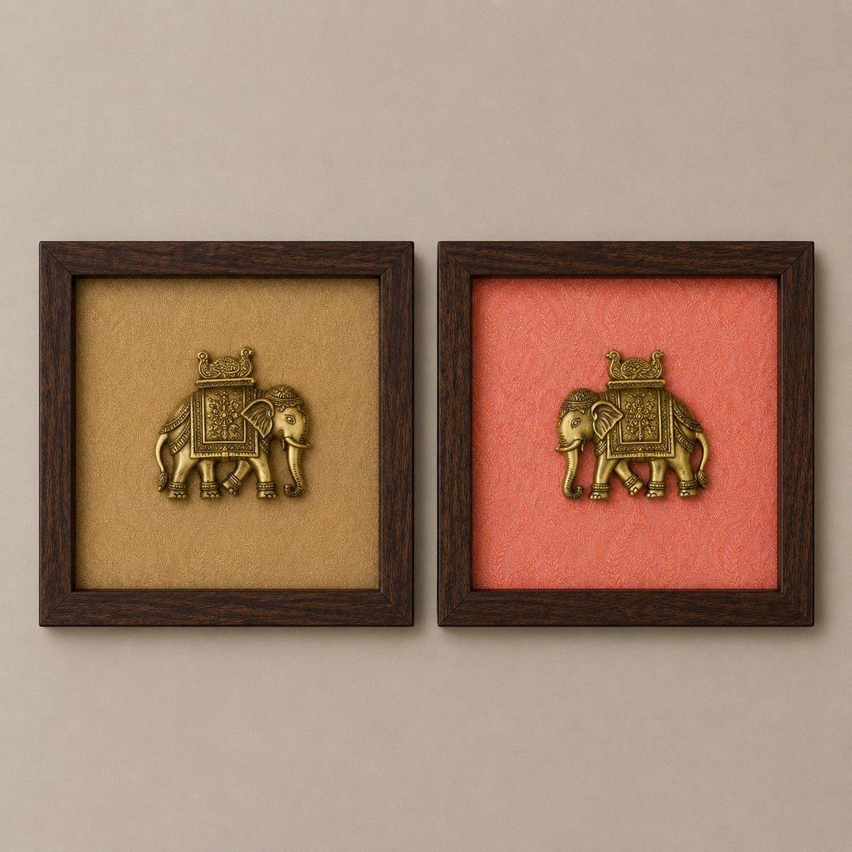 Set of Nine Brass Figurines Wooden Wall Frames