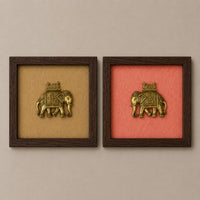 Set of Six Brass Figurines Wooden Wall Frames