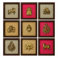 Set of Nine Brass Figurines Wooden Wall Frames