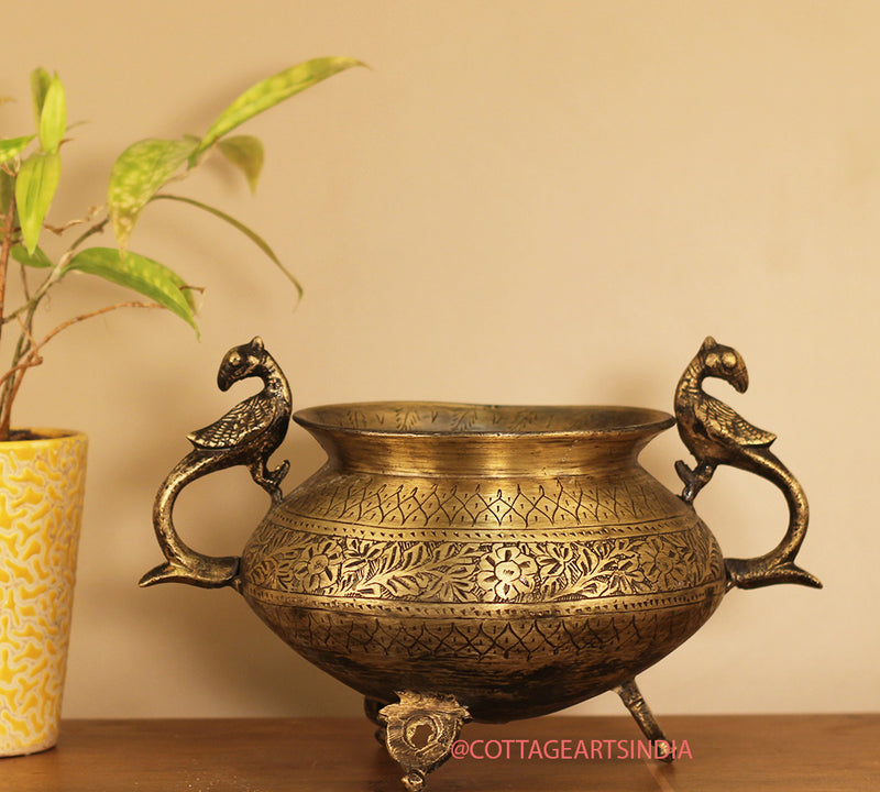 Brass Vintage Carved Planter