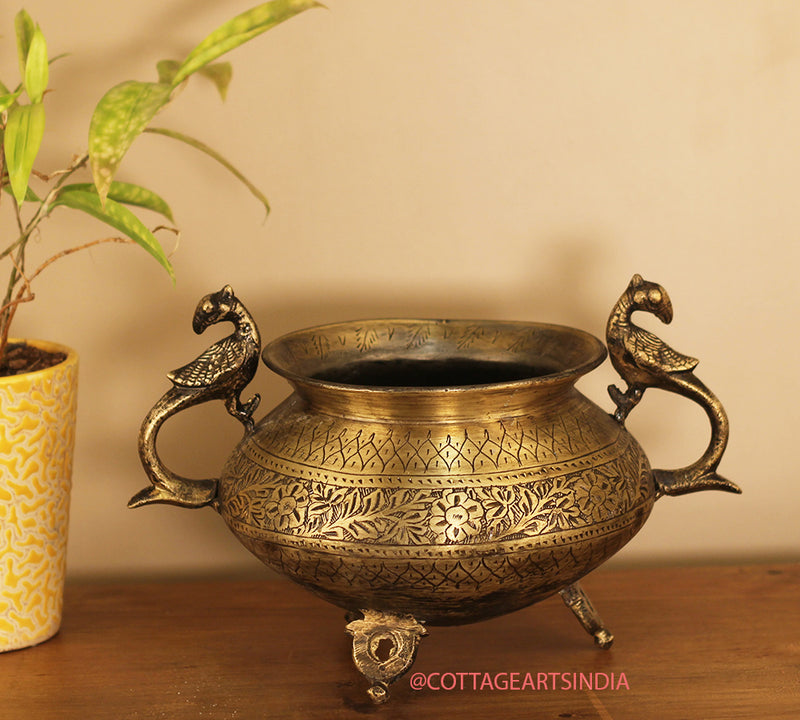 Brass Vintage Carved Planter