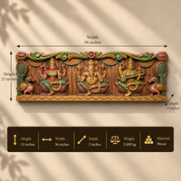 Wooden Hand Carved Wall Panel -Laxmi Ganesh Saraswati 36"