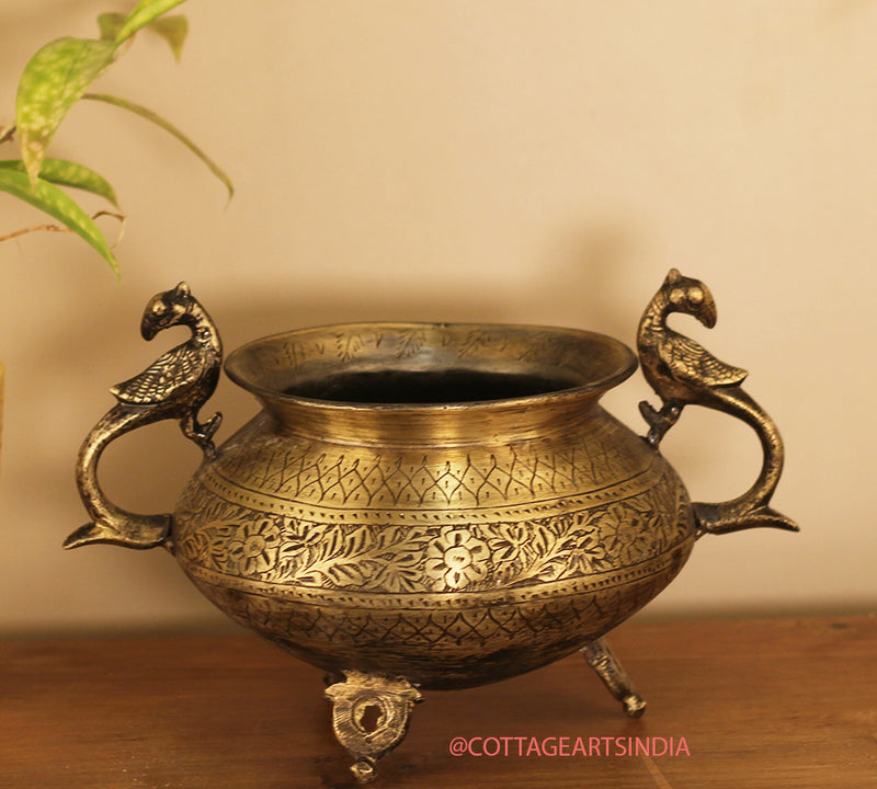 Brass Vintage Carved Planter