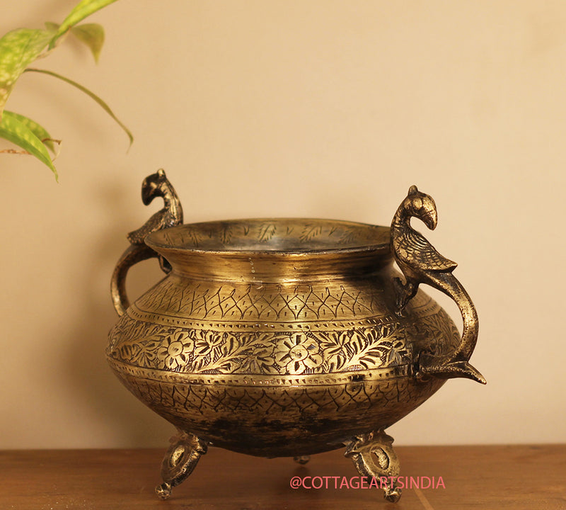 Brass Vintage Carved Planter