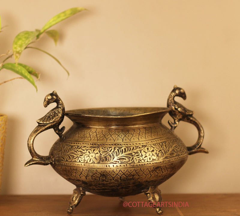 Brass Vintage Carved Planter