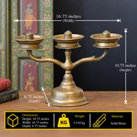 Brass Vintage Kavara Vilakku – 3 Branched Traditional Oil Lamp