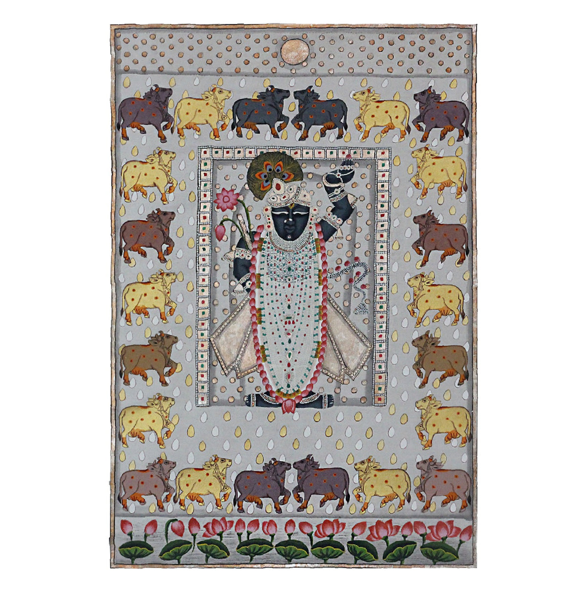 Hand-Painted Shrinathji Silver & Gold Foil Pichwai Painting | Nathdwara Art