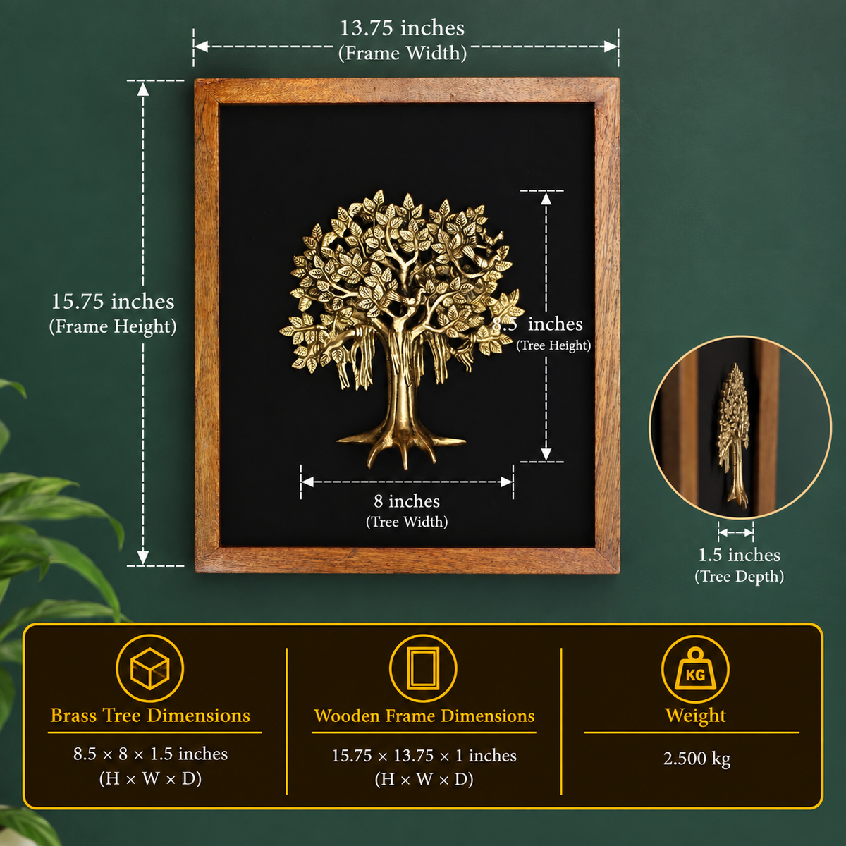 Wooden Frame With Brass Tree Kalpavriksh