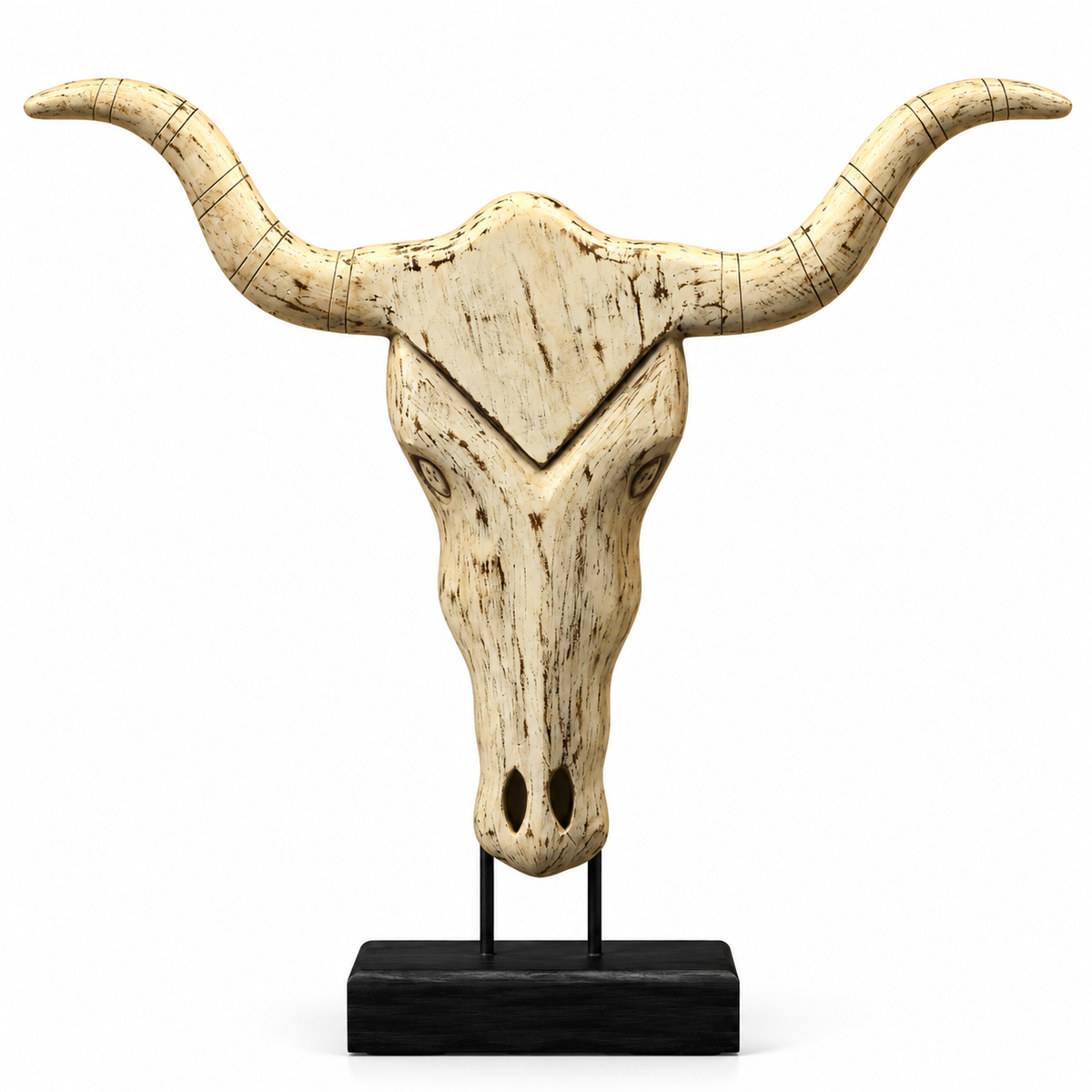 Wooden Longhorn Mask Rustic White