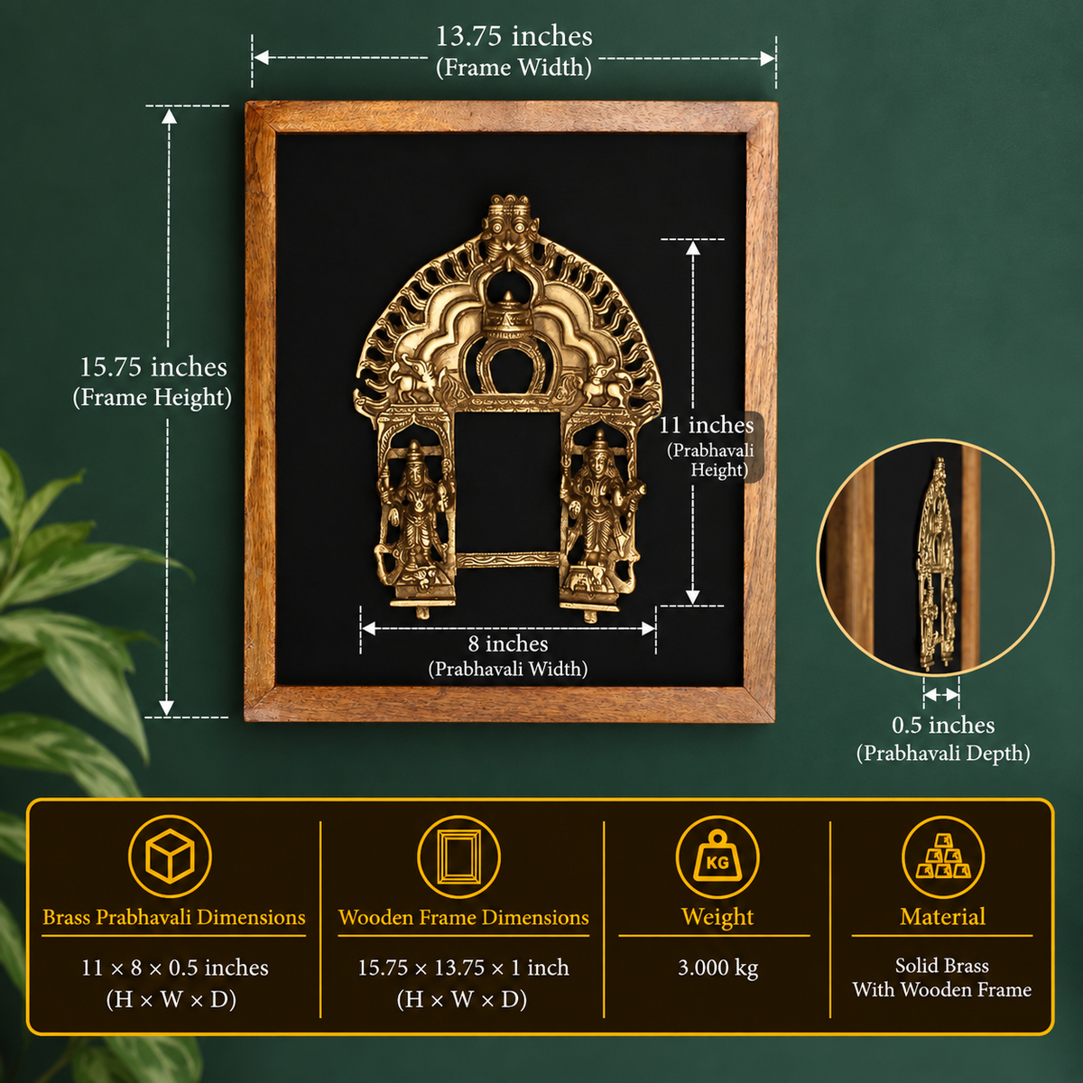 Wooden Frame With Brass Laxmi Prabhawali