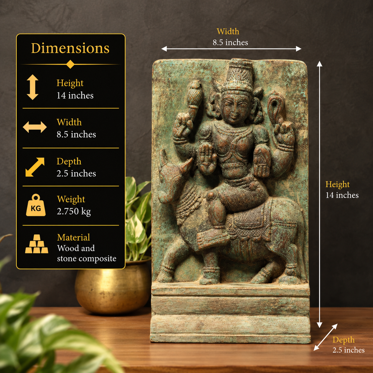 Vintage Wood /Stone Shiva Idol