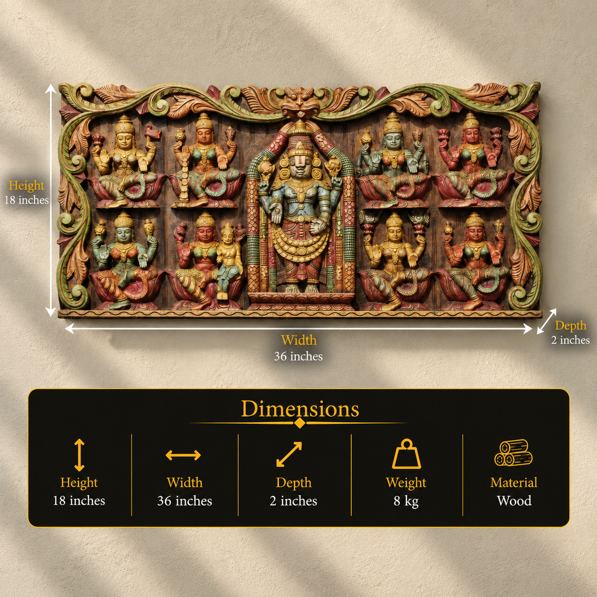 Wooden Wall Panel Balaji And Ashtalakxmi