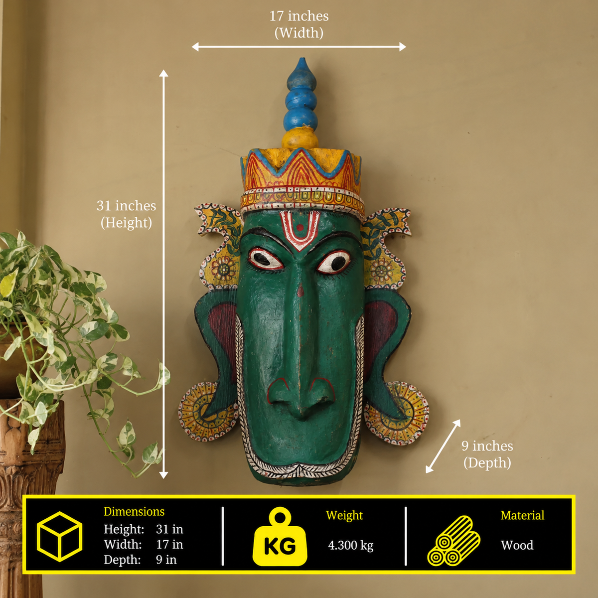 Vintage Odisha Wooden Folk Mask – Traditional Indian Folk Art