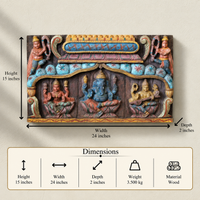 Handcrafted Wooden Ganesha Lakshmi Saraswati Panel